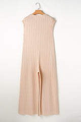 Smoke Gray Textured Buttoned Wide Leg Sleeveless Jumpsuit Jumpsuits & Rompers JT's Designer Fashion