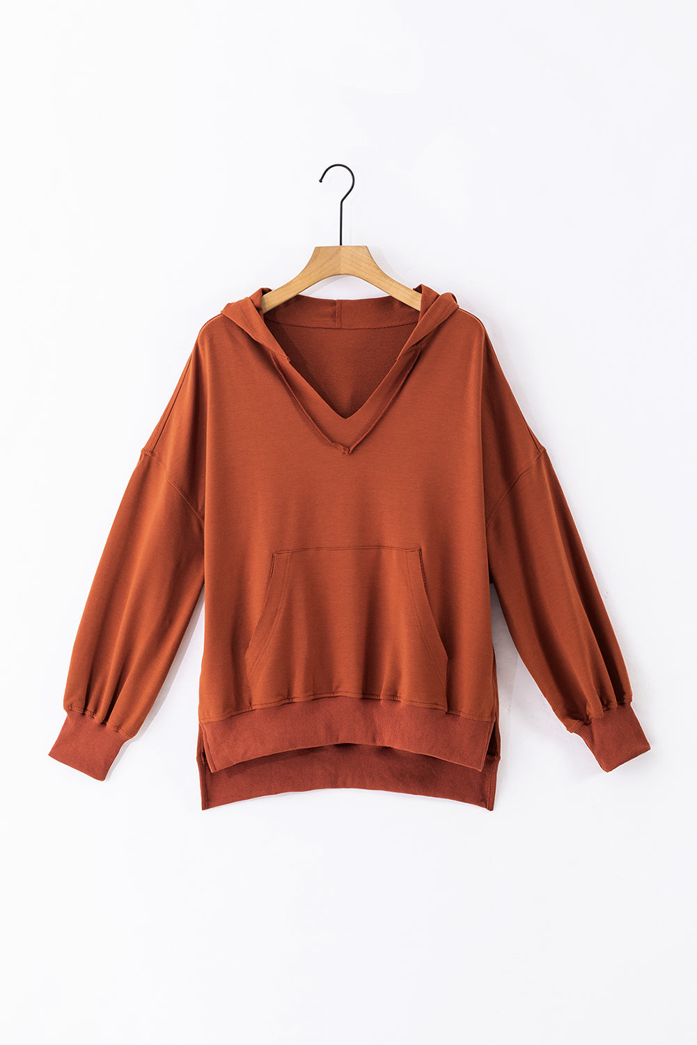 Chestnut V Neck Kangaroo Pocket Oversized Hoodie Sweatshirts & Hoodies JT's Designer Fashion