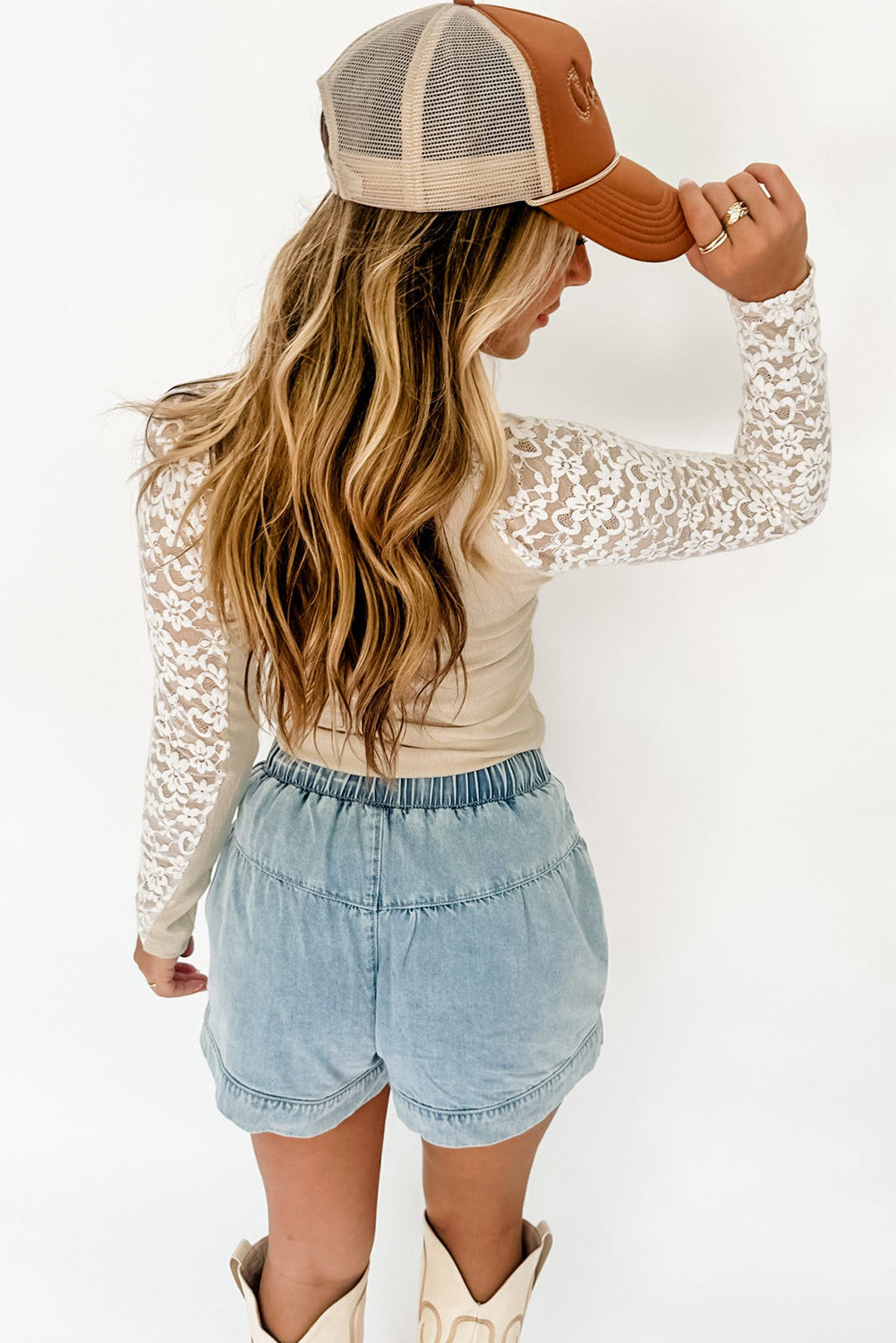 Smoke Gray Floral Lace Patchwork Long Sleeve High Neck Slim Top Long Sleeve Tops JT's Designer Fashion