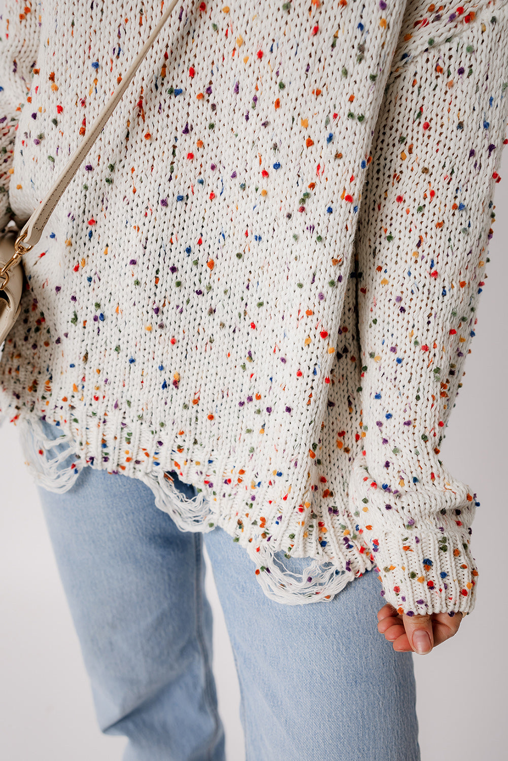 White Colorful Confetti Distressed Knit Sweater Sweaters JT's Designer Fashion