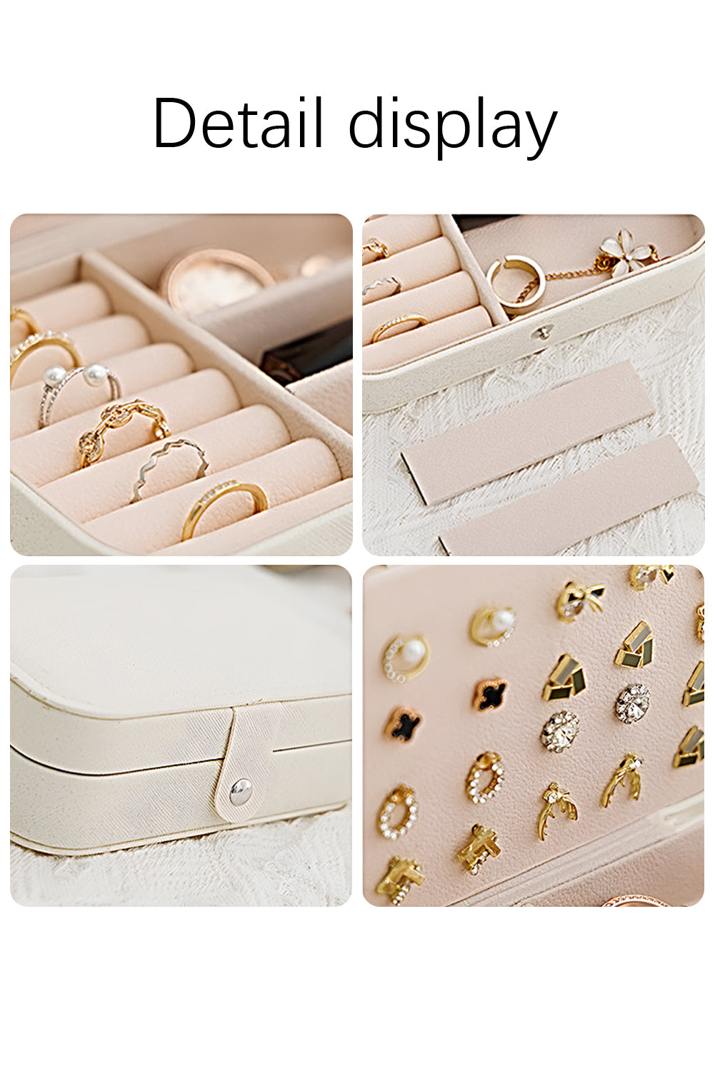 White Multi Layers Lint Lined Buttoned Closure Portable Jewelry Organizer Other Accessories JT's Designer Fashion