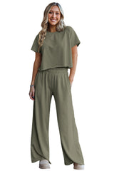 Seagrass Raw Hem Loose Tee and Wide Leg Pants Set Pant Sets JT's Designer Fashion