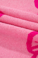 Pink Bow Pattern Drop Shoulder Loose Sweater Sweaters JT's Designer Fashion