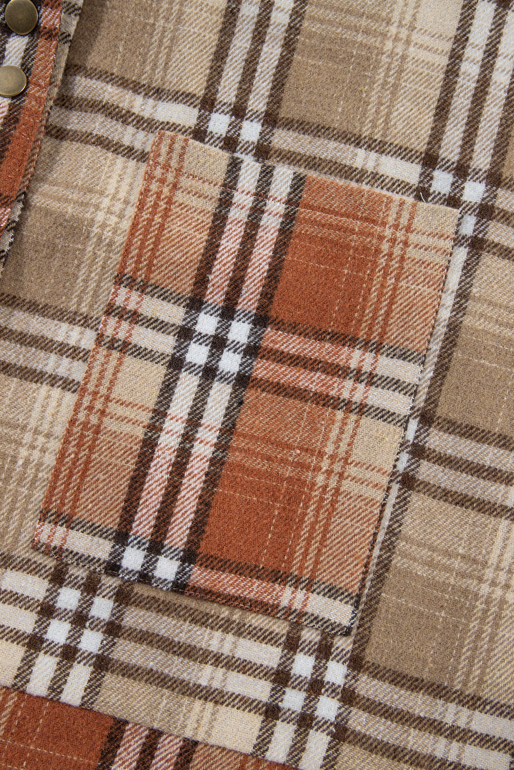 Khaki Plaid Colorblock Patchwork High Low Shacket Plaid Shackets JT's Designer Fashion