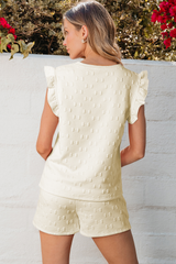 White Bow Jacquard Ruffle Sleeve Short 2pcs Outfit Short Sets JT's Designer Fashion