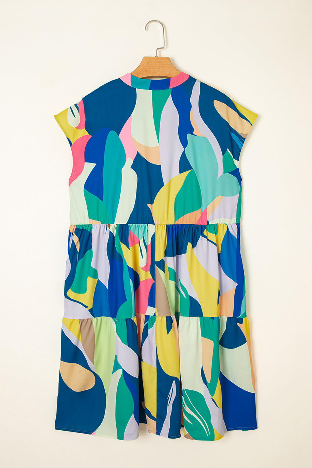 Blue Abstract Print V Neck Cap Sleeve Pocketed Mini Dress Mini Dresses JT's Designer Fashion