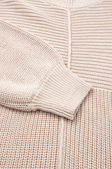 Parchment Mixed Texture Patchwork Knitted Puff Sleeve Sweater Sweaters JT's Designer Fashion