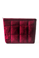 Burgundy Quilted Velour Zipper Cosmetic Organize Pouch Makeup Bags JT's Designer Fashion