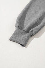 Gray Waffle knit Bishop Sleeve Split Oversized Top Long Sleeve Tops JT's Designer Fashion