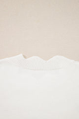 White Floral Embroidered Scallop Hem Cropped Sweater Sweaters JT's Designer Fashion