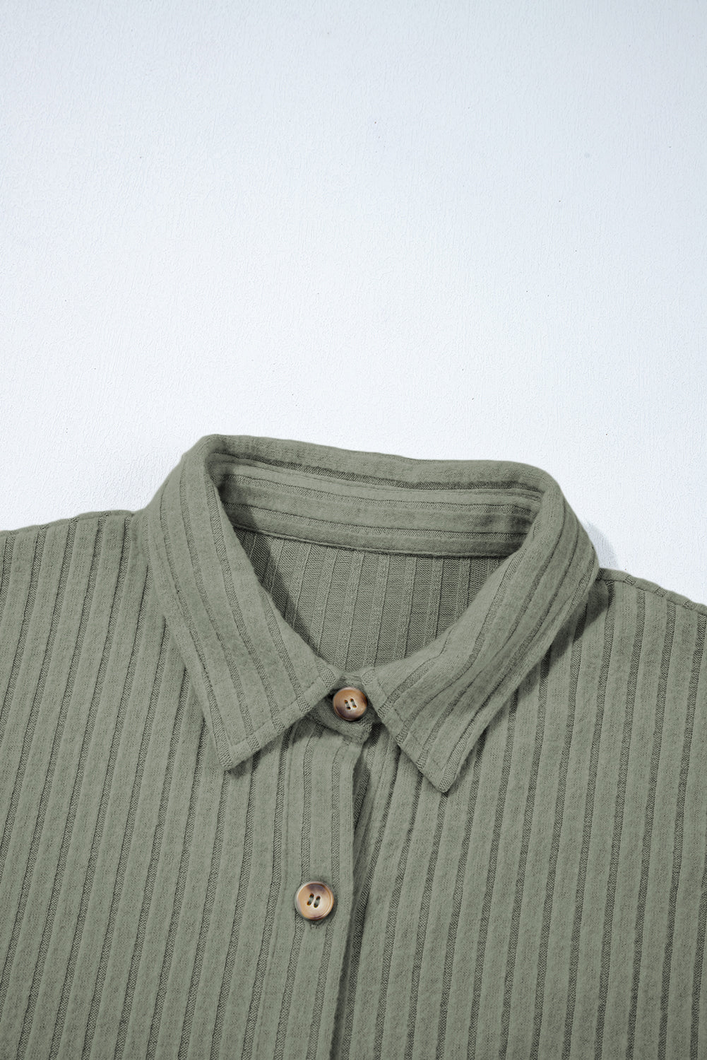 Mist Green Thermal Ribbed Texture Drop Shoulder Button Up Shacket Jackets JT's Designer Fashion