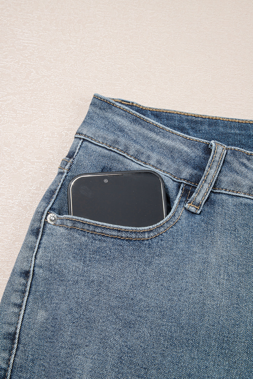 Beau Blue Slightly Distressed Ankle-length Straight Jeans Jeans JT's Designer Fashion