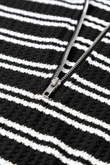 Black Stripe Textured Quarter Zip Collar Long Sleeve Top Long Sleeve Tops JT's Designer Fashion