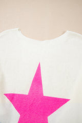 White Star Pattern Colorblock Striped Edge Drop Shoulder Sweater Sweaters JT's Designer Fashion