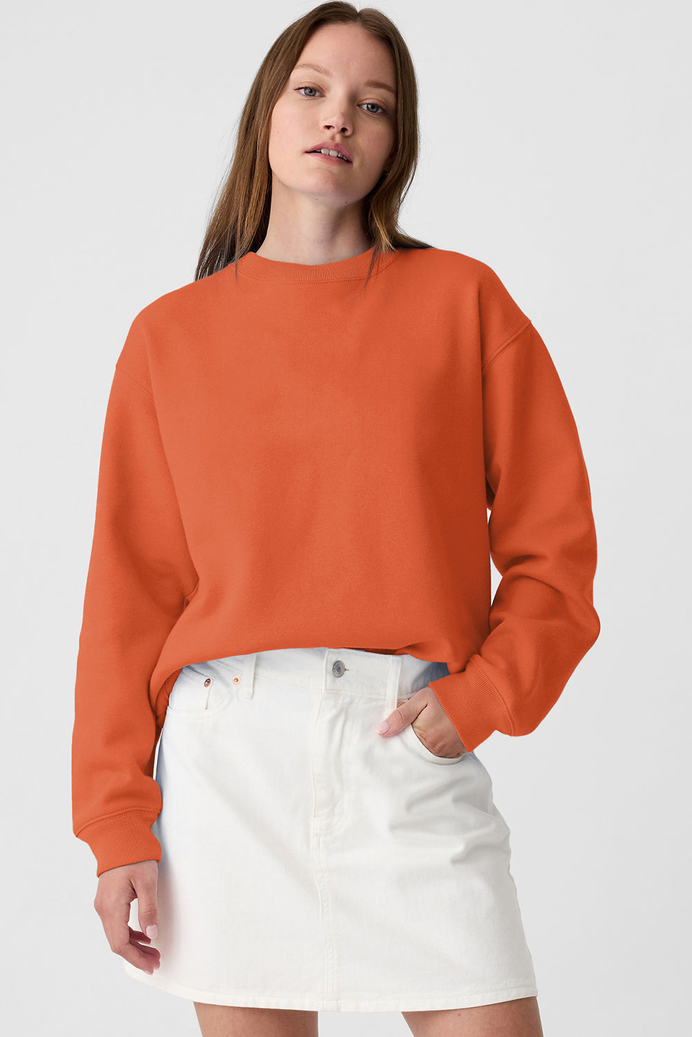 Orange Plain Drop Shoulder Crewneck Pullover Sweatshirt Sweatshirts & Hoodies JT's Designer Fashion