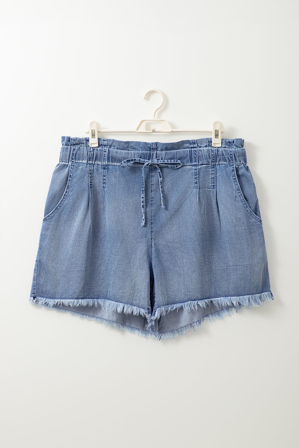 Dusk Blue Raw Hem Lace-up High Waist Plus Size Denim Shorts Plus Size Bottoms JT's Designer Fashion