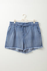 Dusk Blue Raw Hem Lace-up High Waist Plus Size Denim Shorts Plus Size Bottoms JT's Designer Fashion