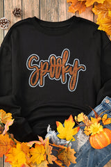 Black Spooky Rhinestone Drop Shoulder Graphic Sweatshirt Graphic Sweatshirts JT's Designer Fashion