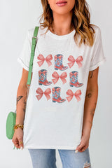 White Bowknot & Cowgirl Boots Graphic Tee Graphic Tees JT's Designer Fashion