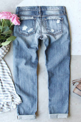 Light Blue Flag Pattern Inspired Sequin Bow Graphic Distressed Jeans Graphic Pants JT's Designer Fashion