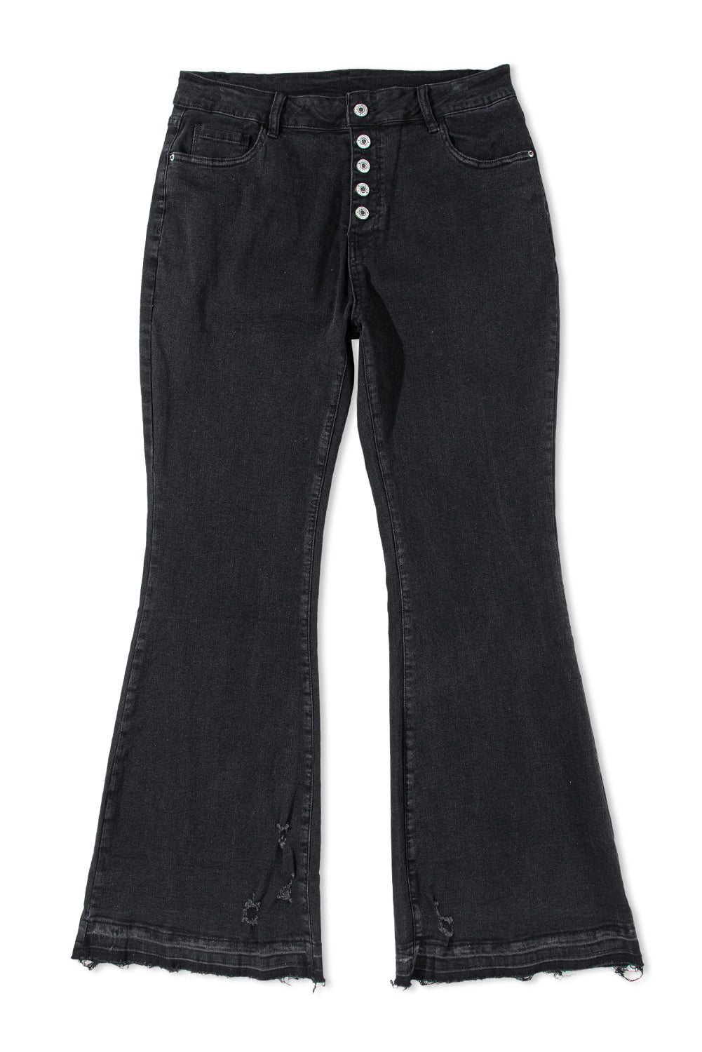 Black High Waist Button Front Flare Jeans Jeans JT's Designer Fashion