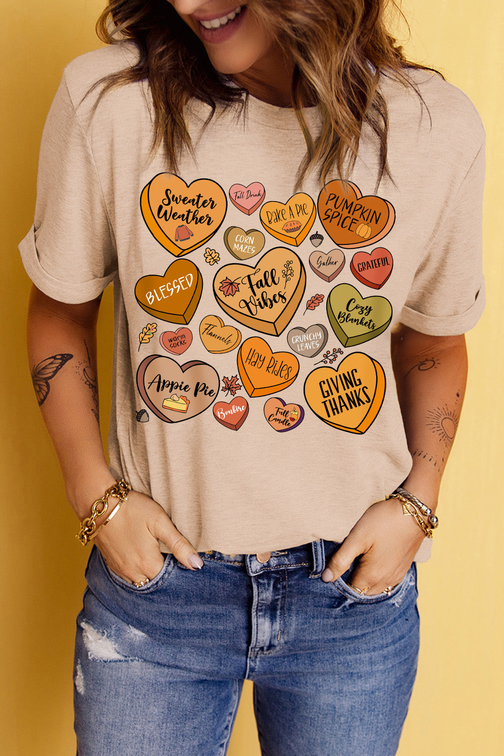 Khaki Candy Heart Thanksgiving Graphic Tee Graphic Tees JT's Designer Fashion