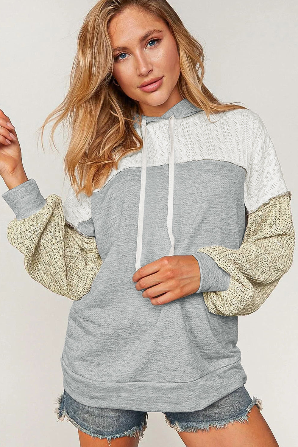 Gray Colorblock Patchwork Pullover Hoodie Sweatshirts & Hoodies JT's Designer Fashion