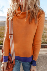 Straw Yellow Color Contrast Edge Mock Neck Slim Fit Sweater Sweaters JT's Designer Fashion