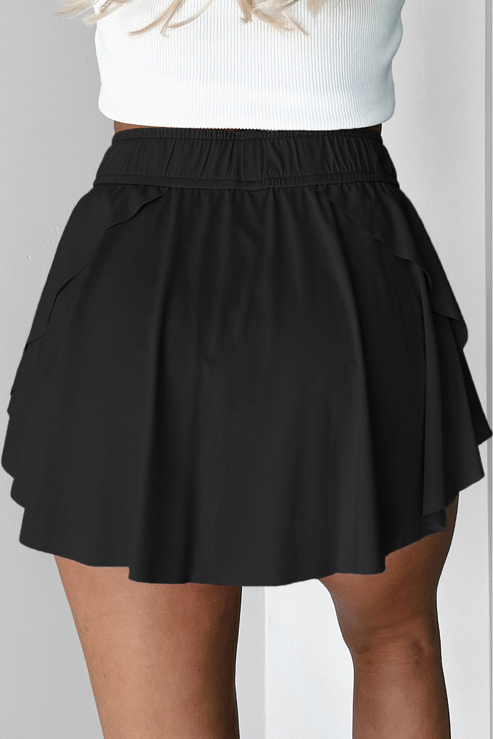 Black Drawstring High Waist Lined Tennis Skorts Skirts & Petticoat JT's Designer Fashion