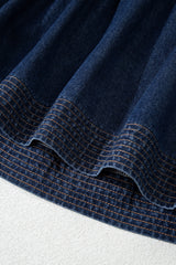 Sail Blue Puff Sleeve Lace-up Neckline Splicing Denim Blouse Blouses & Shirts JT's Designer Fashion