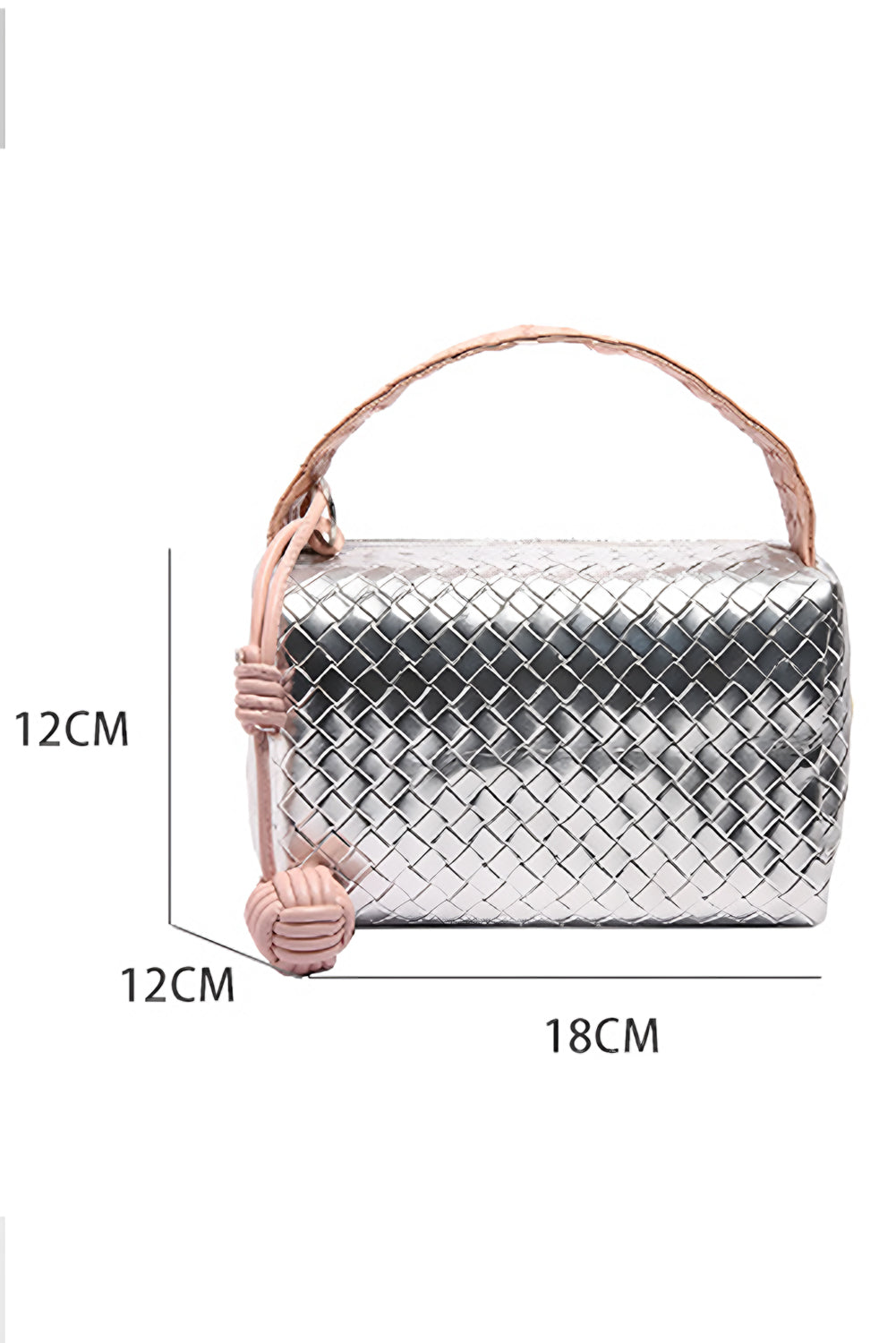 Silvery Lattice Texture Corded Ball Decor Weaven Handle Cosmetic Bag Makeup Bags JT's Designer Fashion