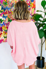 Light Pink Waffle Knit Oversize Tee and Shorts Set Short Sets JT's Designer Fashion