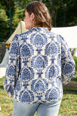 Sky Blue Tribal Pattern Print Notch Neck Buttoned Plus Size Shirt Plus Size Blouses & Shirts JT's Designer Fashion