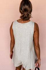 Beige Sleeveless V Neck Buttoned Front Chest Pocket Romper Bottoms JT's Designer Fashion