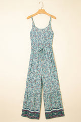 Green Bohemian Floral Ruffle Bottom Spaghetti Strap Jumpsuit Jumpsuits & Rompers JT's Designer Fashion