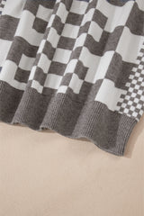 Gray Checkered Print Drop Shoulder Round Neck Sweater Sweaters JT's Designer Fashion