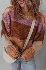 Multicolour Cropped Colorblock Drop Shoulder Knitted Sweater Sweaters JT's Designer Fashion