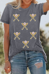 Gray Sequined Game Day Casual Tee Graphic Tees JT's Designer Fashion