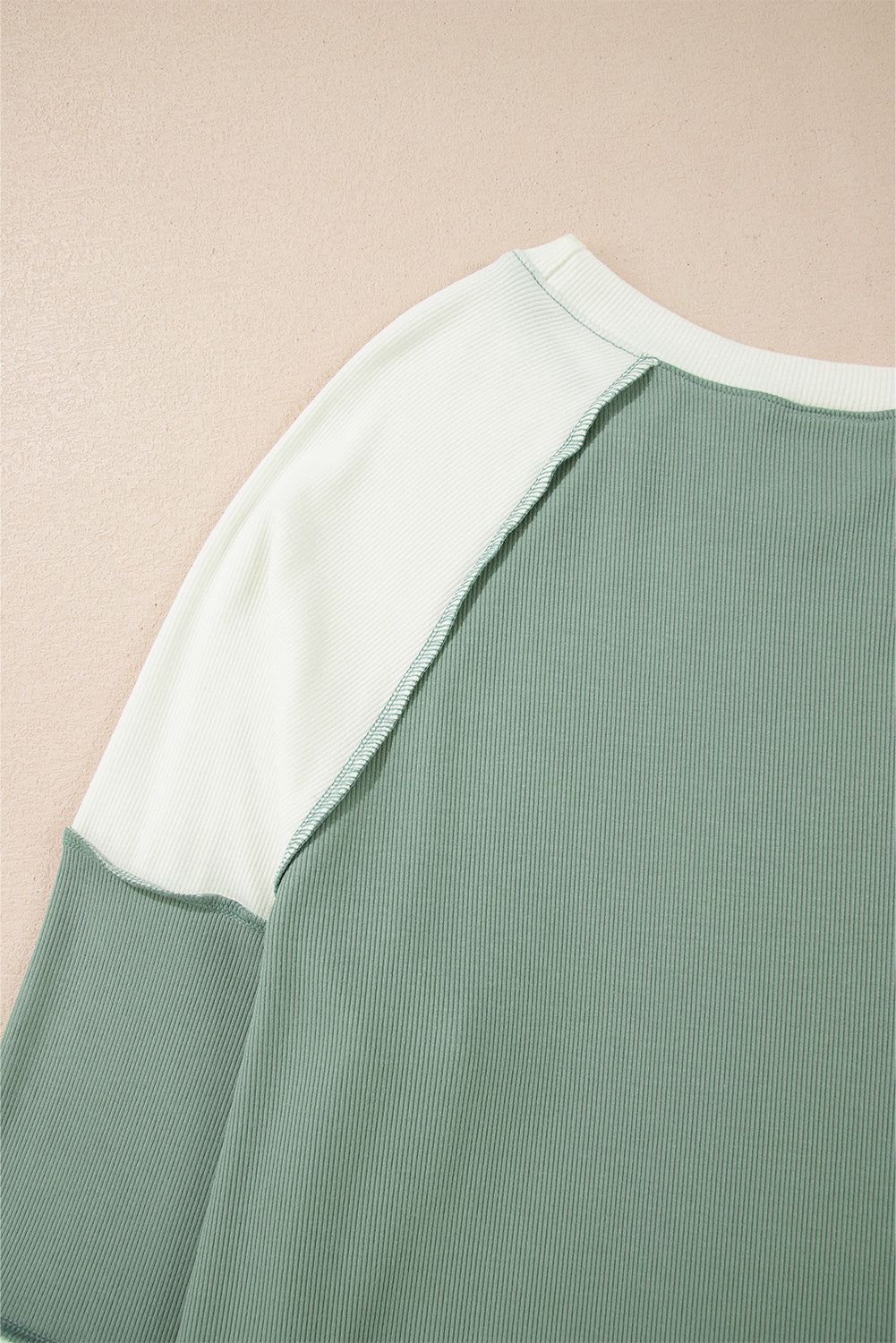 Mint Green Ribbed Colorblock Patchwork Raglan Long Sleeve Top Long Sleeve Tops JT's Designer Fashion