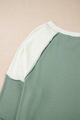 Mint Green Ribbed Colorblock Patchwork Raglan Long Sleeve Top Long Sleeve Tops JT's Designer Fashion