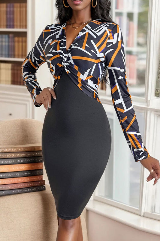 Twisted Printed Long Sleeve Mini Dress Black Mini Dresses JT's Designer Fashion