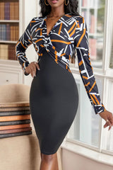 Twisted Printed Long Sleeve Mini Dress Black Mini Dresses JT's Designer Fashion