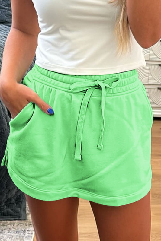 Light Green French Terry Drawstring Mini Skort with Pockets Light Green 65%Polyester+35%Cotton Skirts & Petticoat JT's Designer Fashion