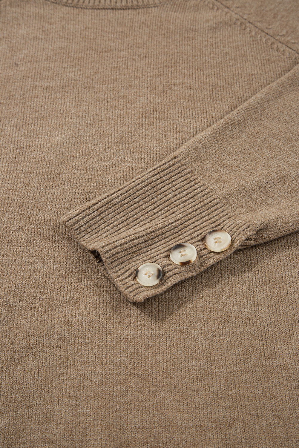 Camel Buttoned Bishop Sleeve Crew Neck Sweater Sweaters JT's Designer Fashion