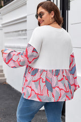 Apricot Plus Size Printed Patchwork Textured Buttoned Blouse Plus Size Blouses & Shirts JT's Designer Fashion
