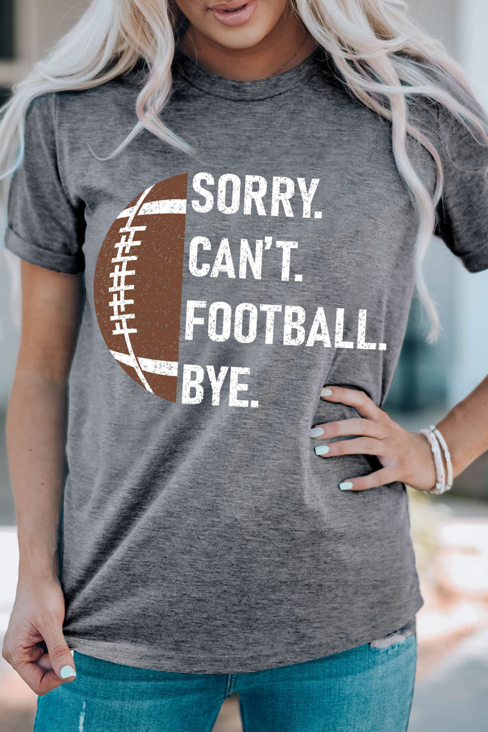 Gray American Football Graphic Casual T Shirt Graphic Tees JT's Designer Fashion