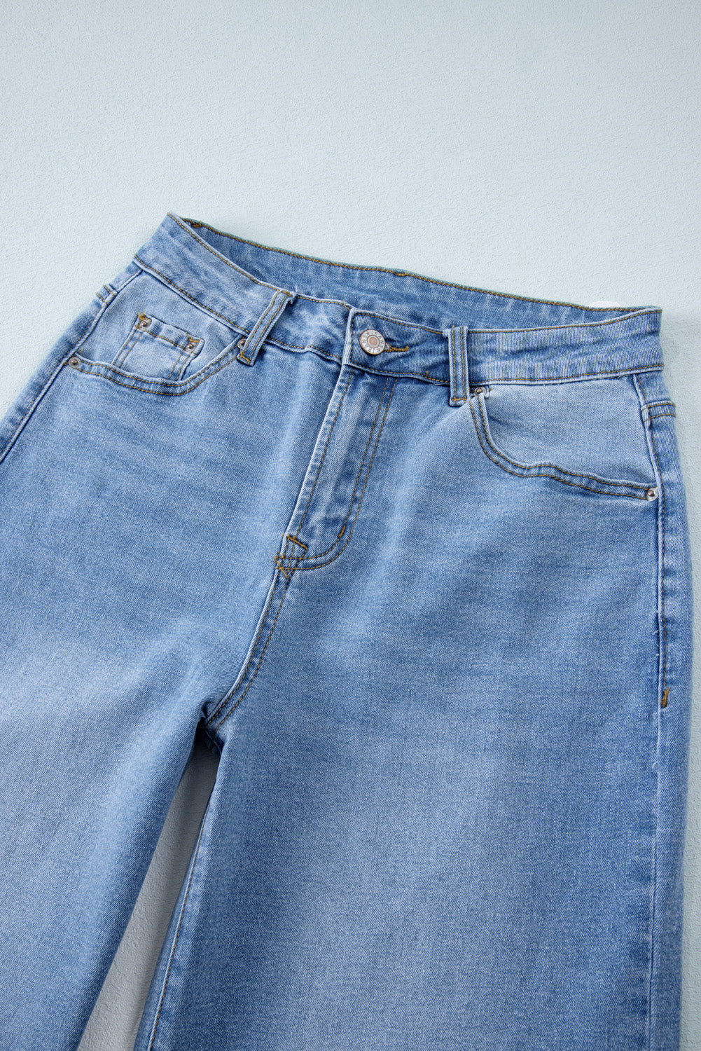 Dusk Blue Raw Hem Straight Leg Loose High Waist Jeans Jeans JT's Designer Fashion