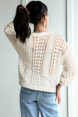 White Hollow Out Knit Bracelet Sleeve Drop Shoulder Sweater Sweaters JT's Designer Fashion