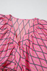 Pink Paisley Geometric Print V Neck High Waist Romper Jumpsuits & Rompers JT's Designer Fashion