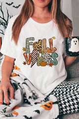 White FALL VIBES Cotton Blend Casual T Shirt Graphic Tees JT's Designer Fashion